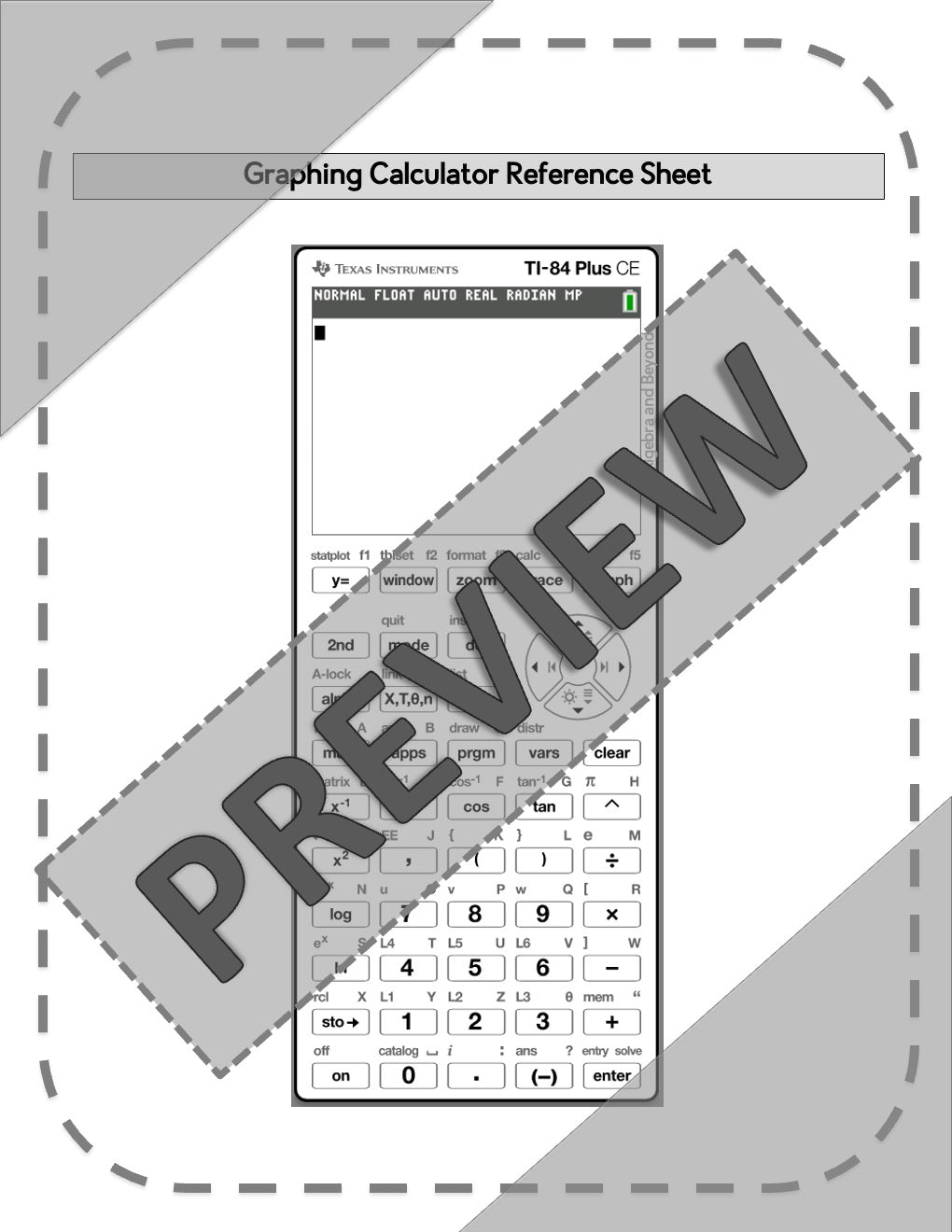 Basics 101 - Keyboard | TI-84 Graphing Calculator Reference Sheet