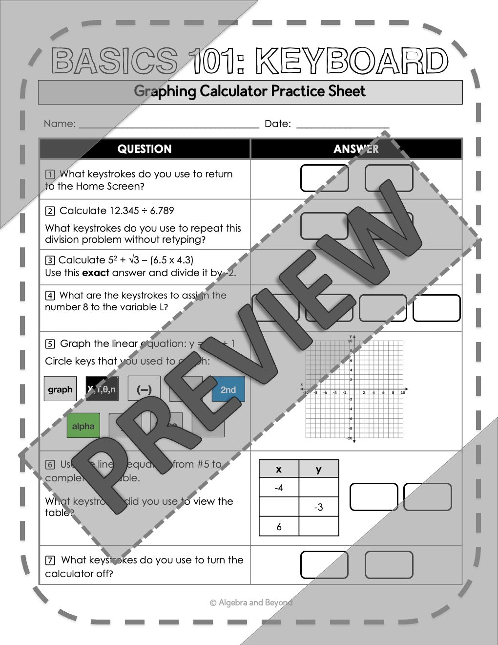 Basics 101 - Keyboard | TI-84 Graphing Calculator Reference Sheet