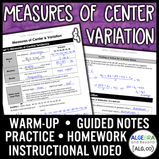 Measures of Center and Variation Lesson | Warm-Up | Notes | Homework