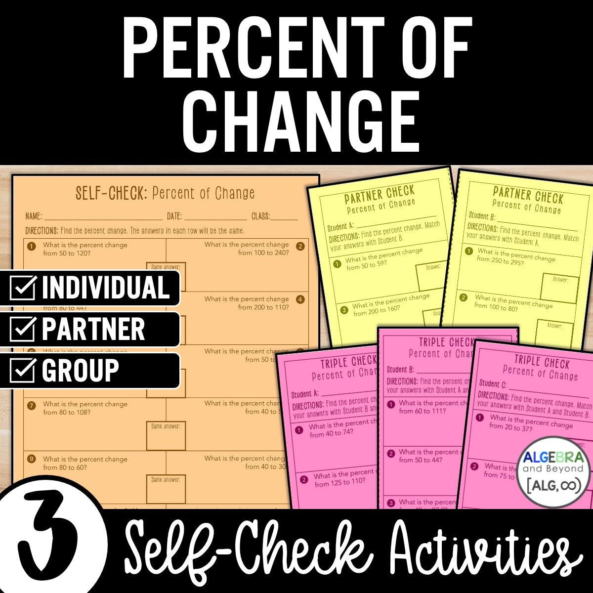 Percent of Change Review Activity – Self-Check Practice Worksheets
