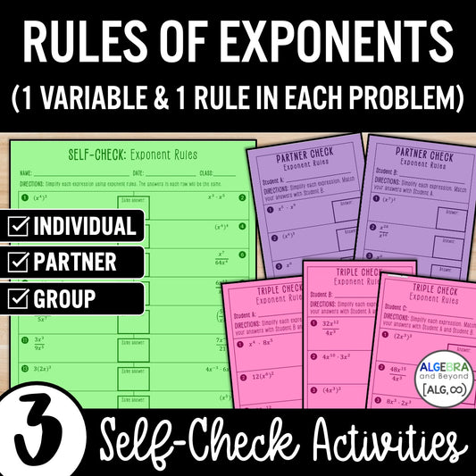 Rules of Exponents (1 variable) Review Activity – Practice Worksheets