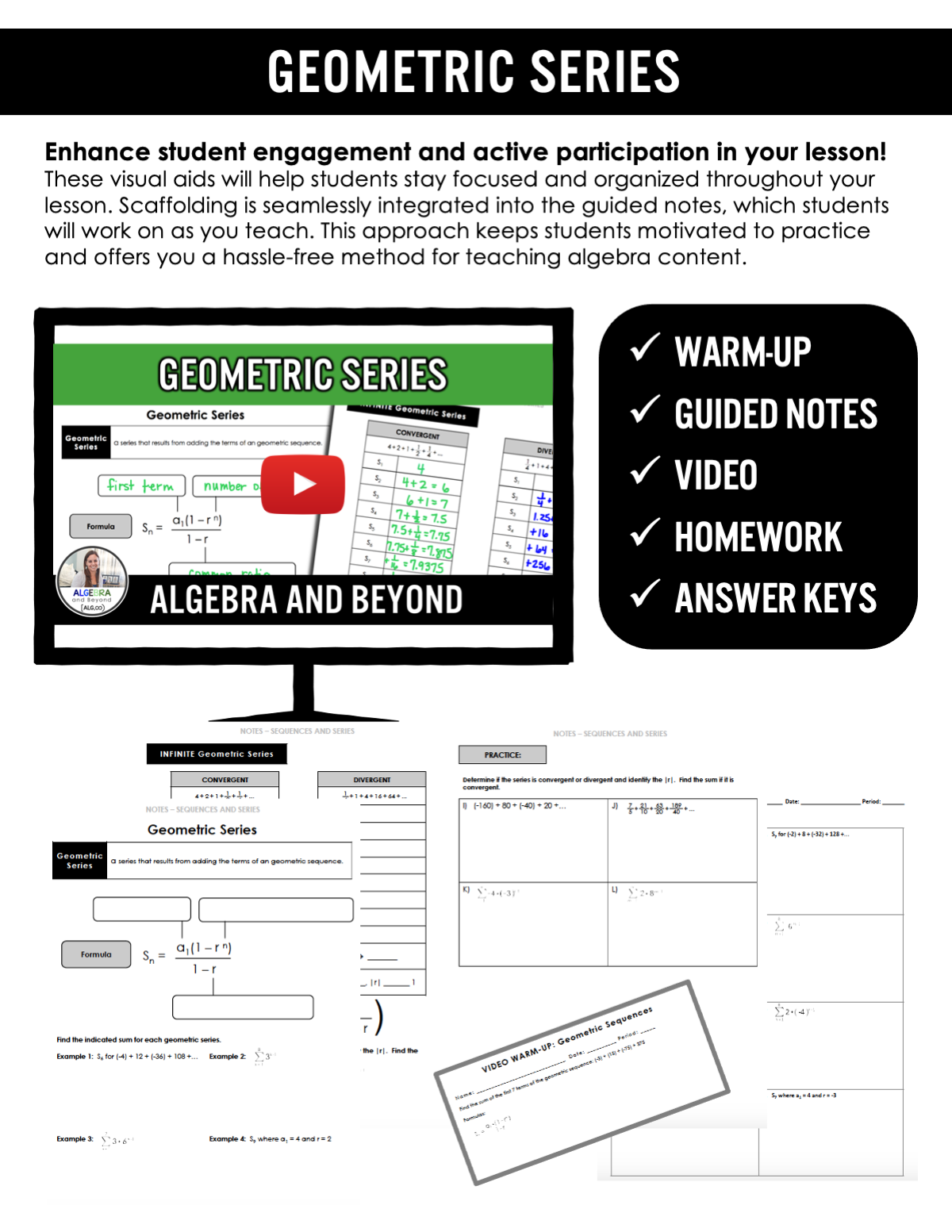 Geometric Series Notation Lesson | Video | Guided Notes | Homework