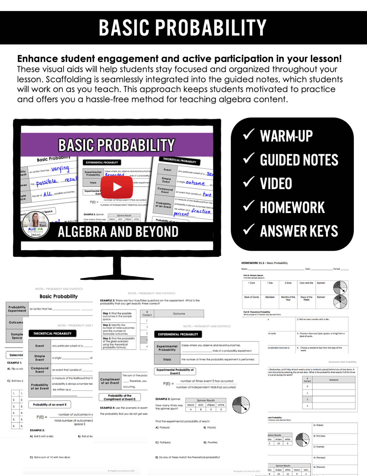 Basic Probability Lesson | Video | Guided Notes | Homework