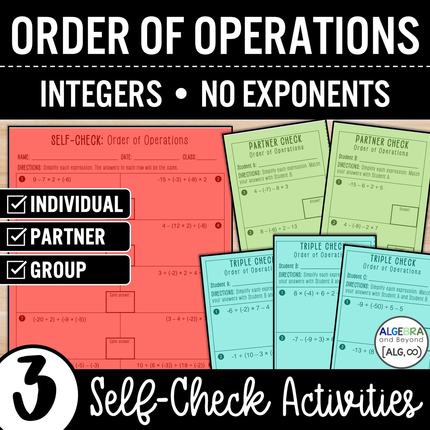 Order of Operations | Positive and Negative Integers | No Exponent | Worksheet