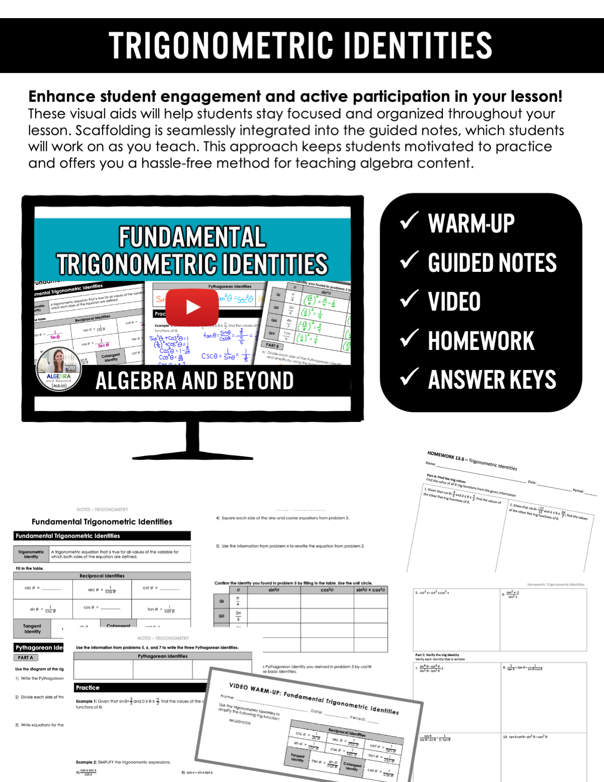 Trigonometric Identities Lesson | Algebra 2 | Video | Notes | Homework