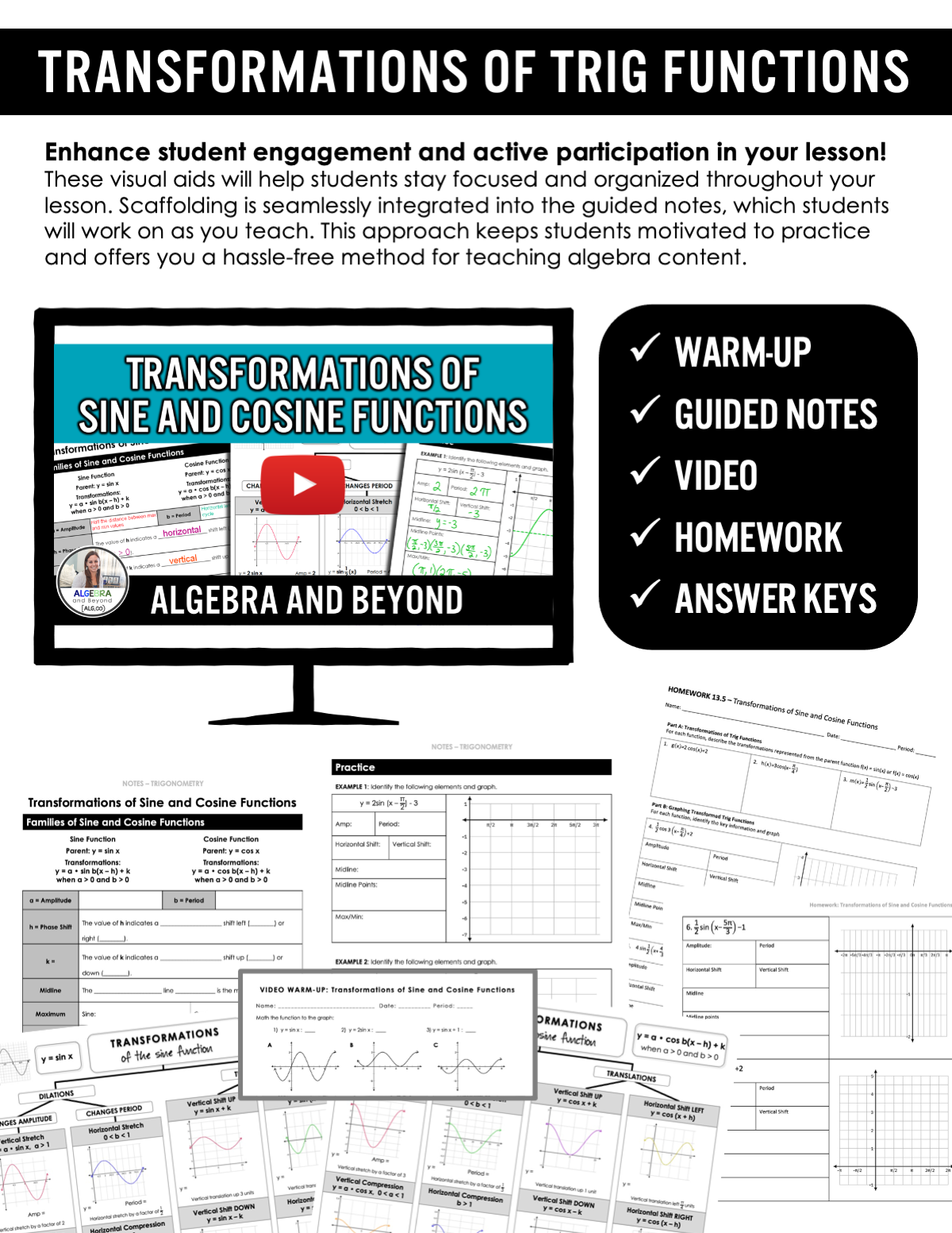 Transformations of Trigonometric Functions Lesson | Video | Notes | Homework