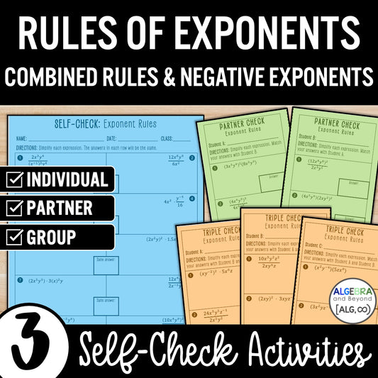 Rules of Exponents Review Activity – Practice Partner Worksheets