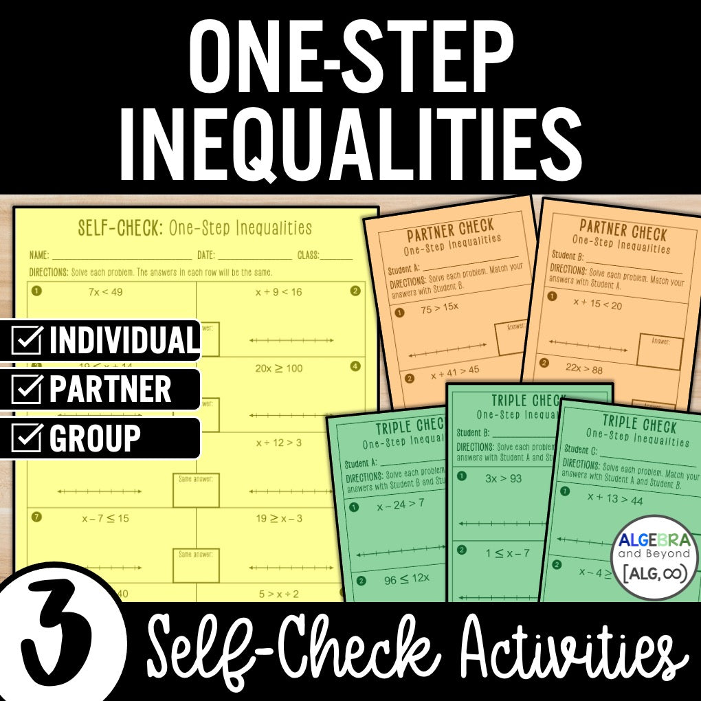 One-Step Inequalities | Positive Numbers Only | Self-Check Activities