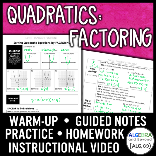 Quadratic Equations: Factoring Lesson | Warm-Up | Guided Notes | Homework