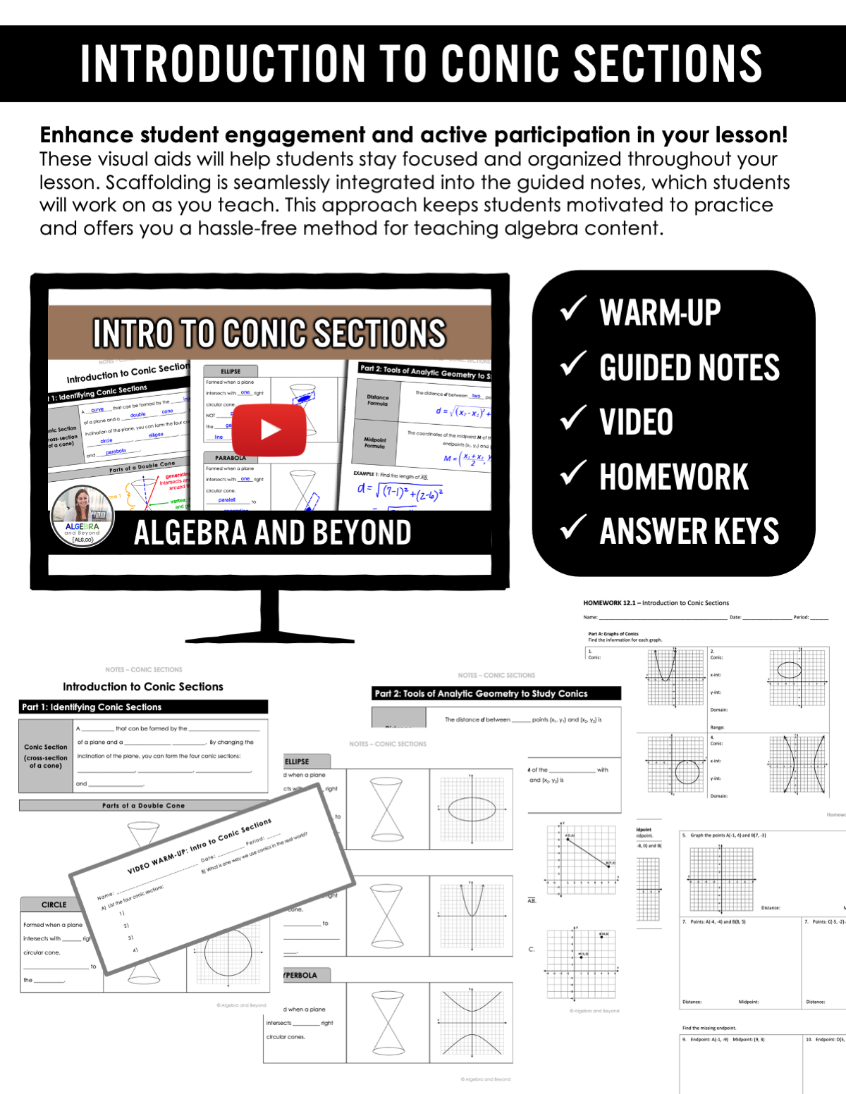 Introduction to Conic Sections Lesson | Video | Guided Notes | Homework