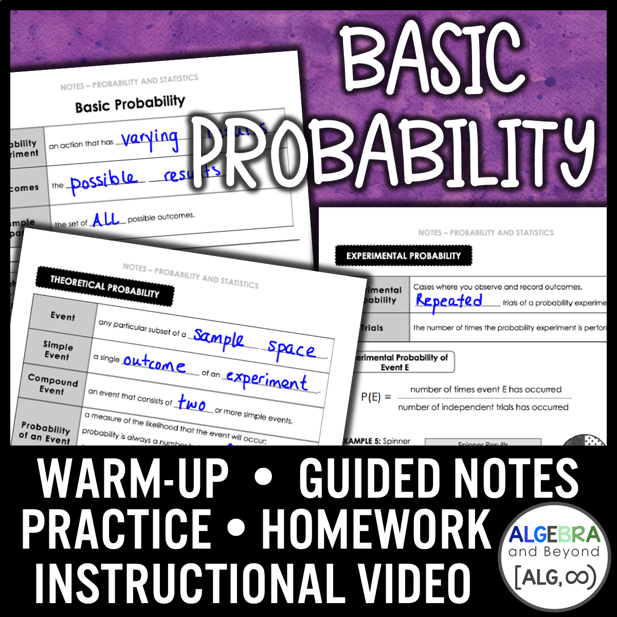 Basic Probability Lesson | Video | Guided Notes | Homework