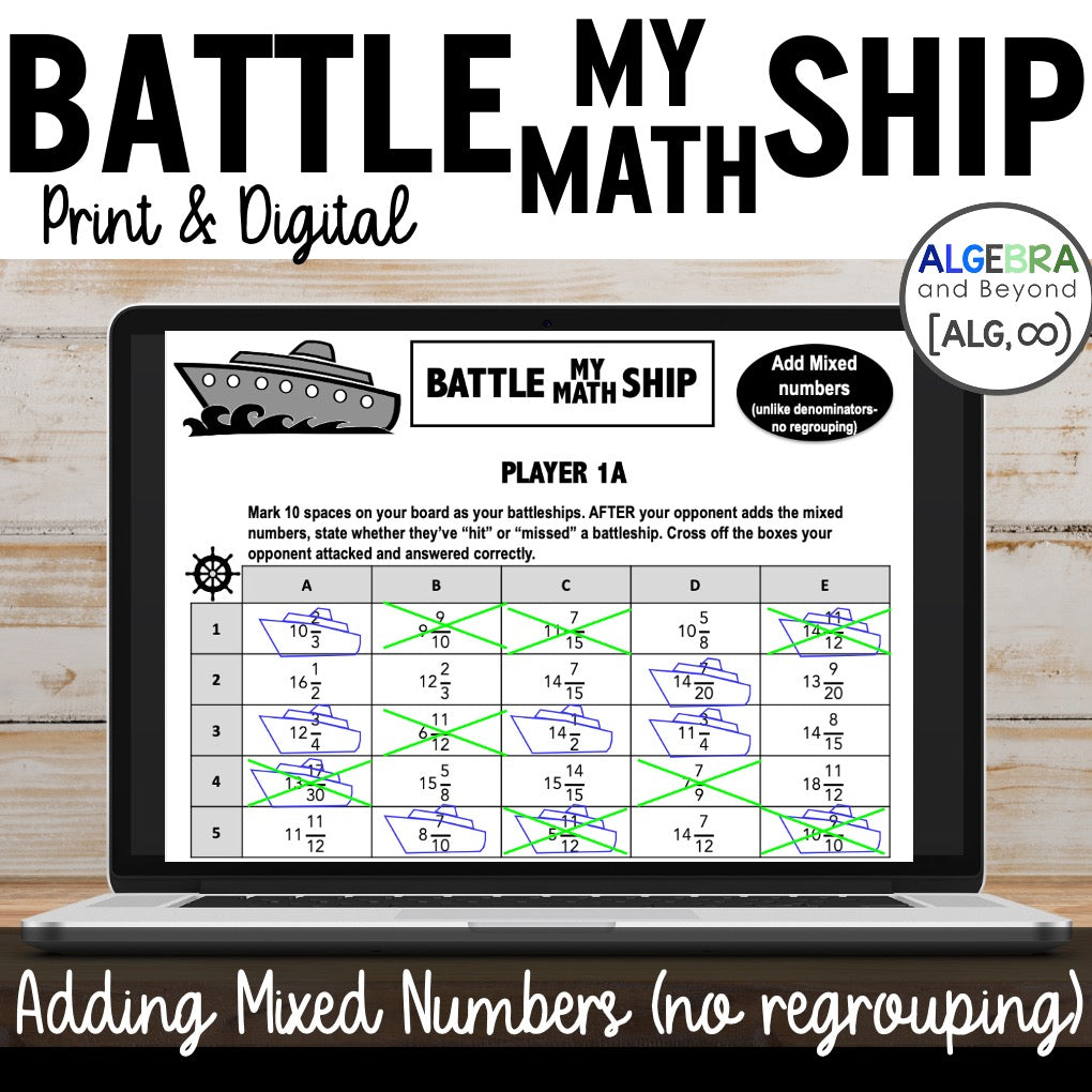 Add Mixed Numbers with Unlike Denominators - No Regrouping Game Activity