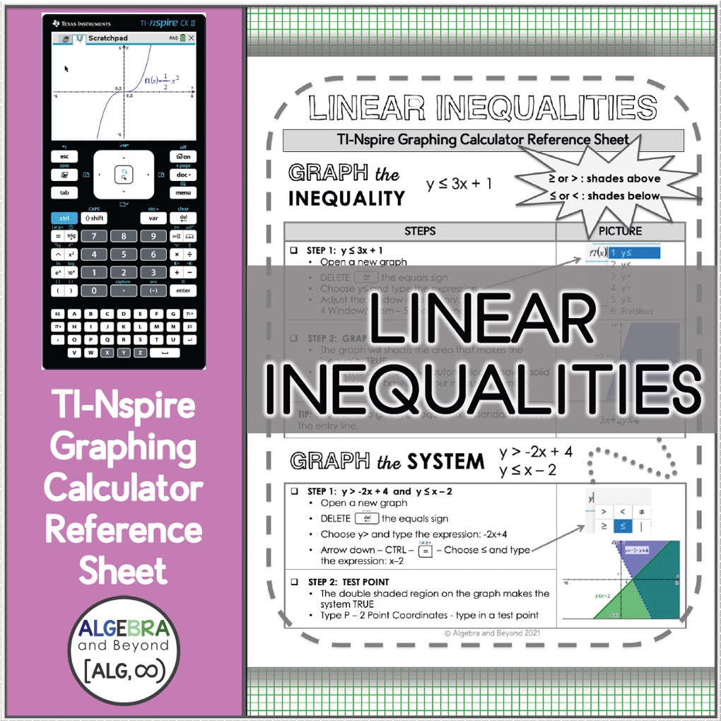 TI-Nspire Graphing Calculator Reference Sheets: Linear Inequalities