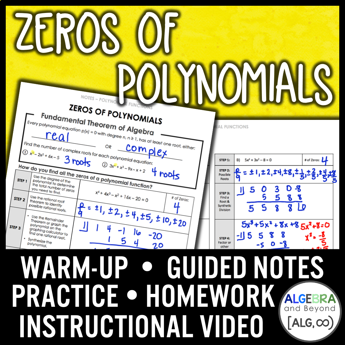 Zeros of Polynomials Lesson | Video | Guided Notes | Homework
