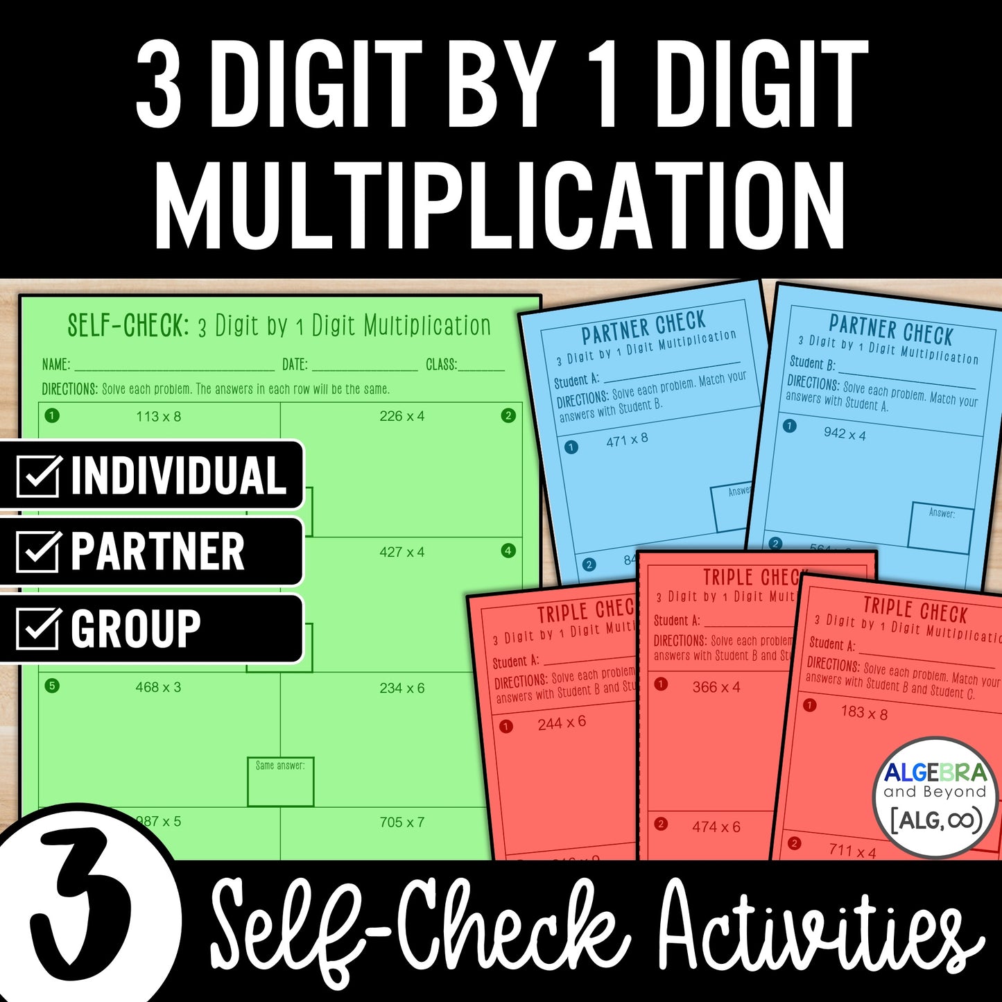 3 Digit by 1 Digit Multiplication | Self-Check Activity | Practice Worksheets