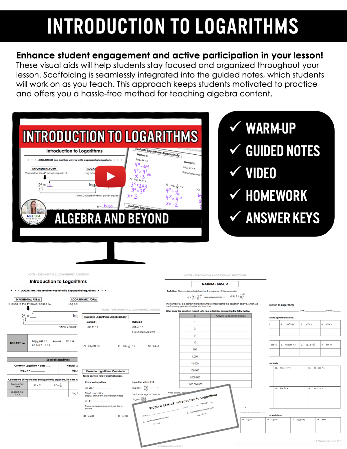 Introduction to Logarithms Lesson | Video | Guided Notes | Homework