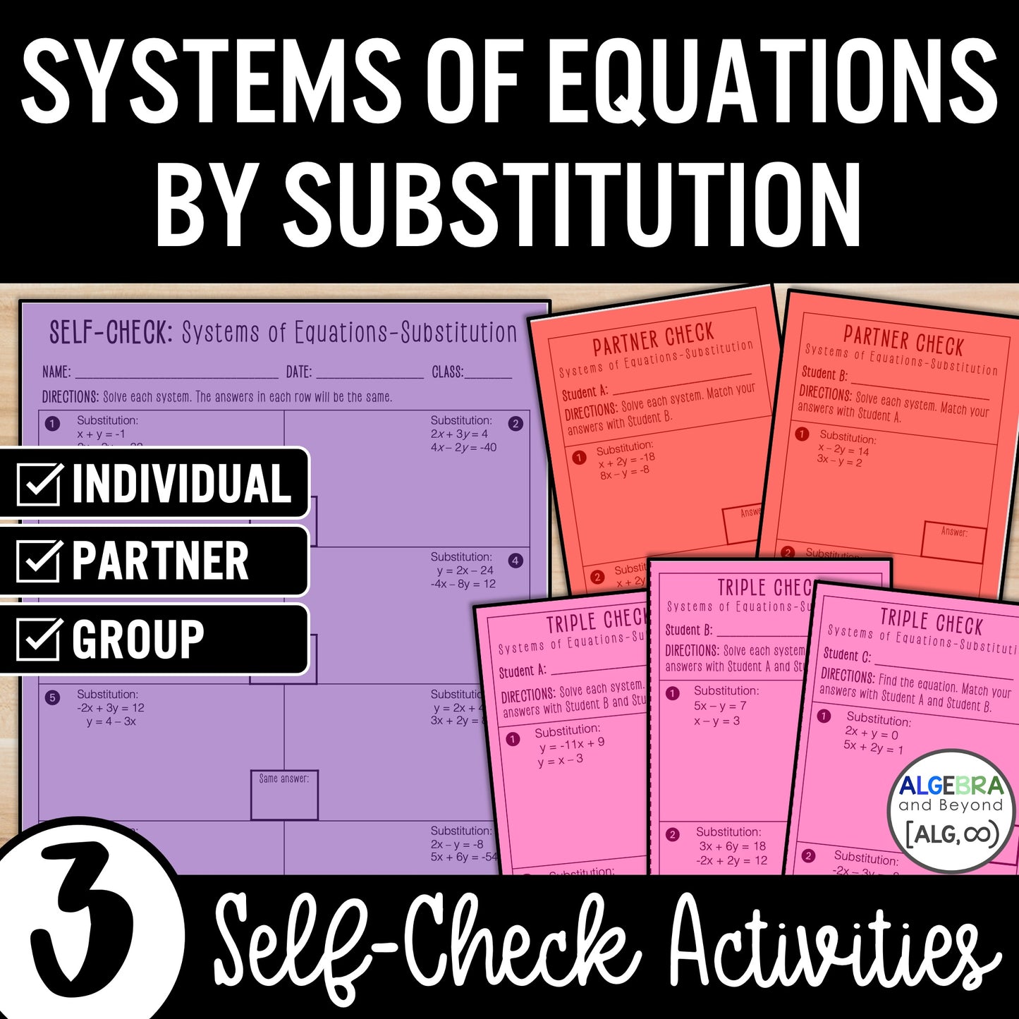 Solve Systems of Equations by Substitution Review Activity - Practice Worksheets