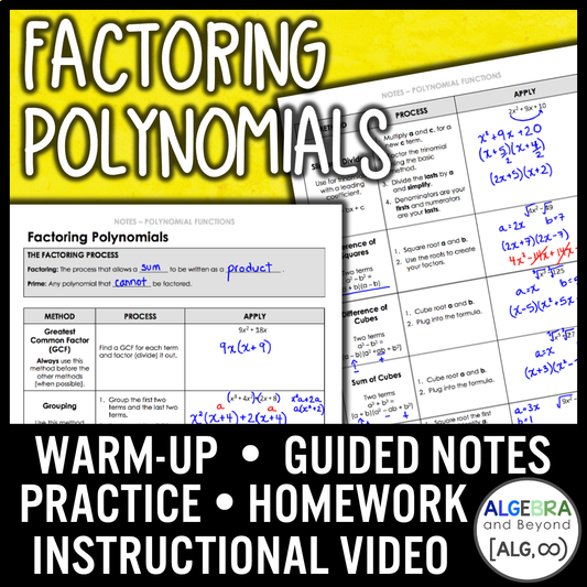 Factoring Polynomials Lesson | Video | Guided Notes | Homework