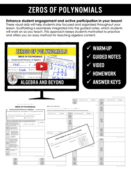 Zeros of Polynomials Lesson | Video | Guided Notes | Homework