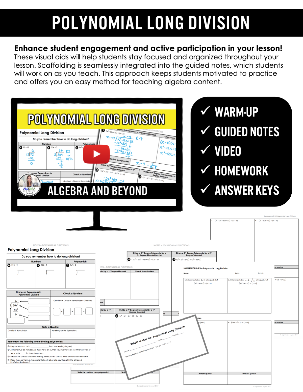 Polynomial Long Division Lesson | Video | Guided Notes | Homework