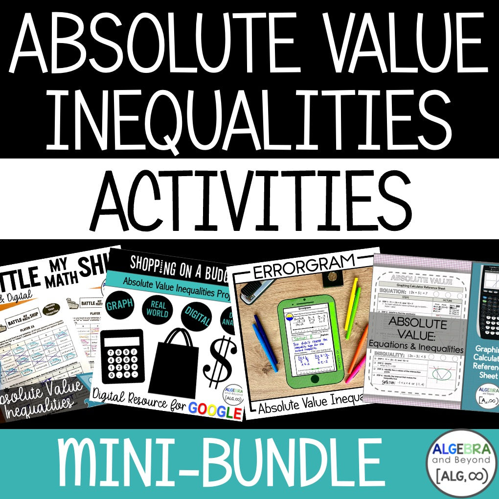 Absolute Value Inequalities Review Activities Mini-Bundle - Project, Game, Self-Check, Error Analysis