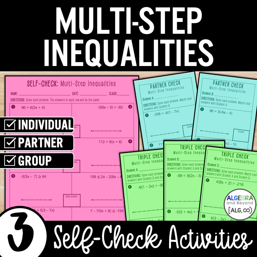 Multi-Step Inequalities Practice | Distribute | Self-Check Review Activities