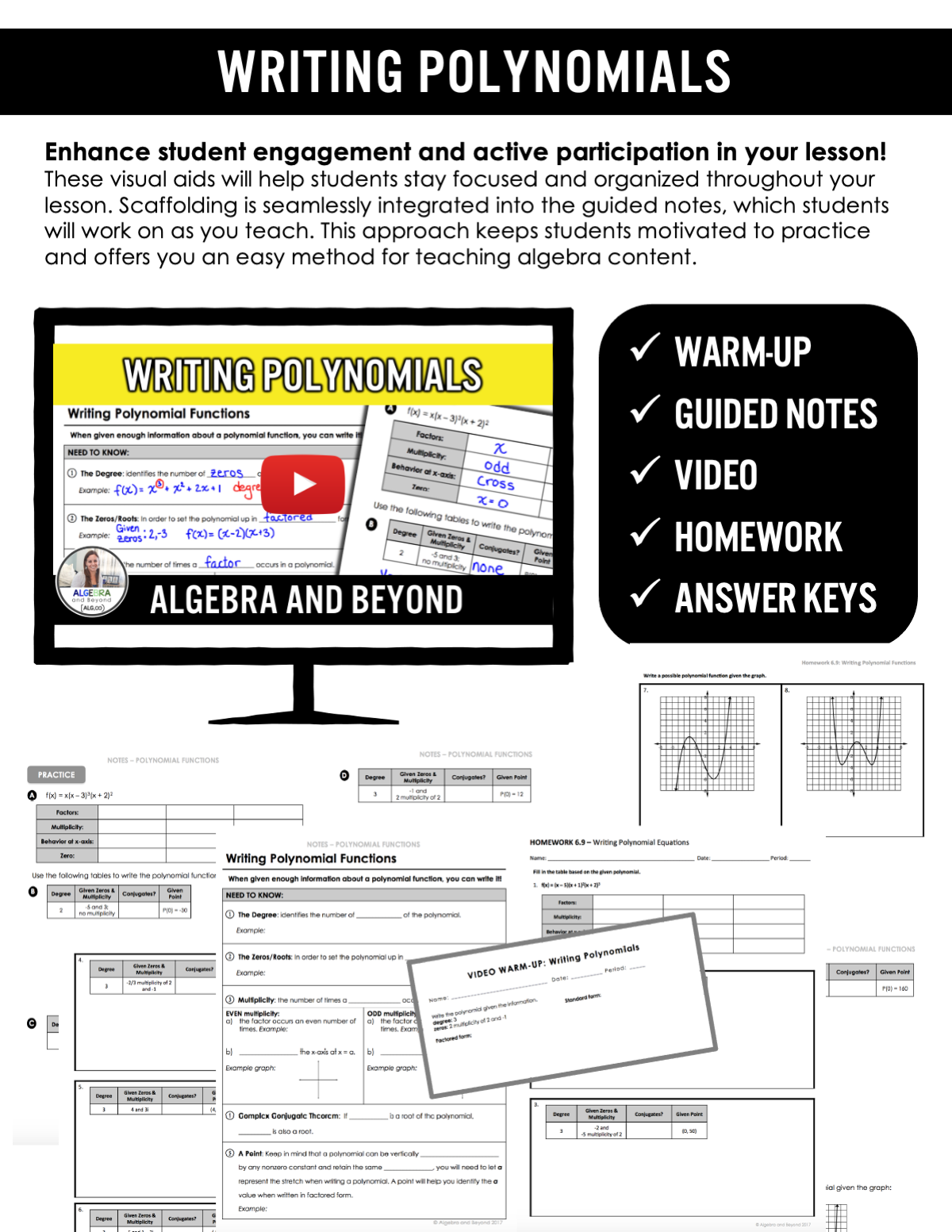 Writing Polynomials Lesson | Video | Guided Notes | Homework