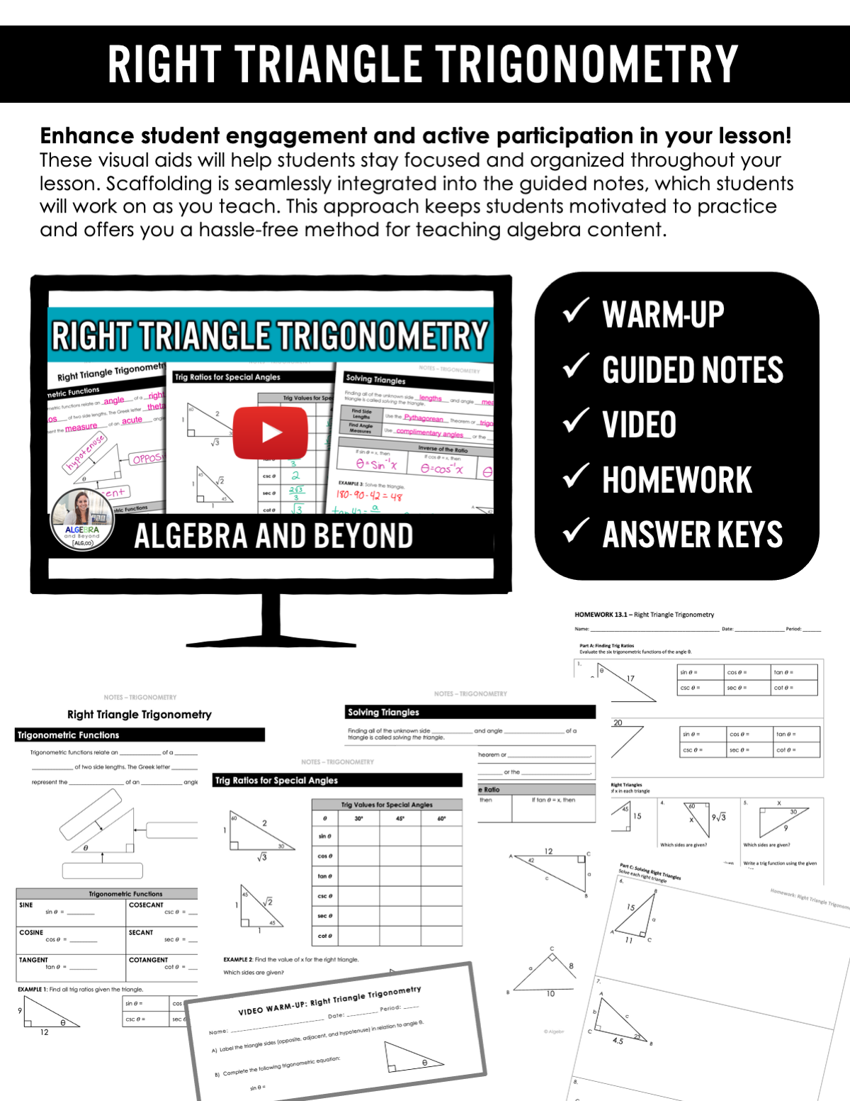 Right Triangle Trigonometry Lesson | Algebra 2 | Video | Notes | Homework