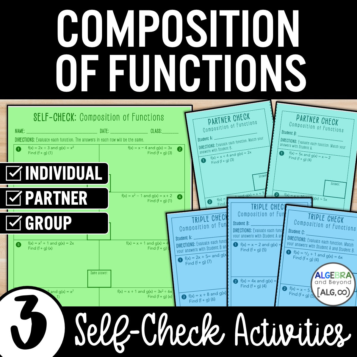 Composition of Functions Review Activity – Self-Check Practice Worksheets