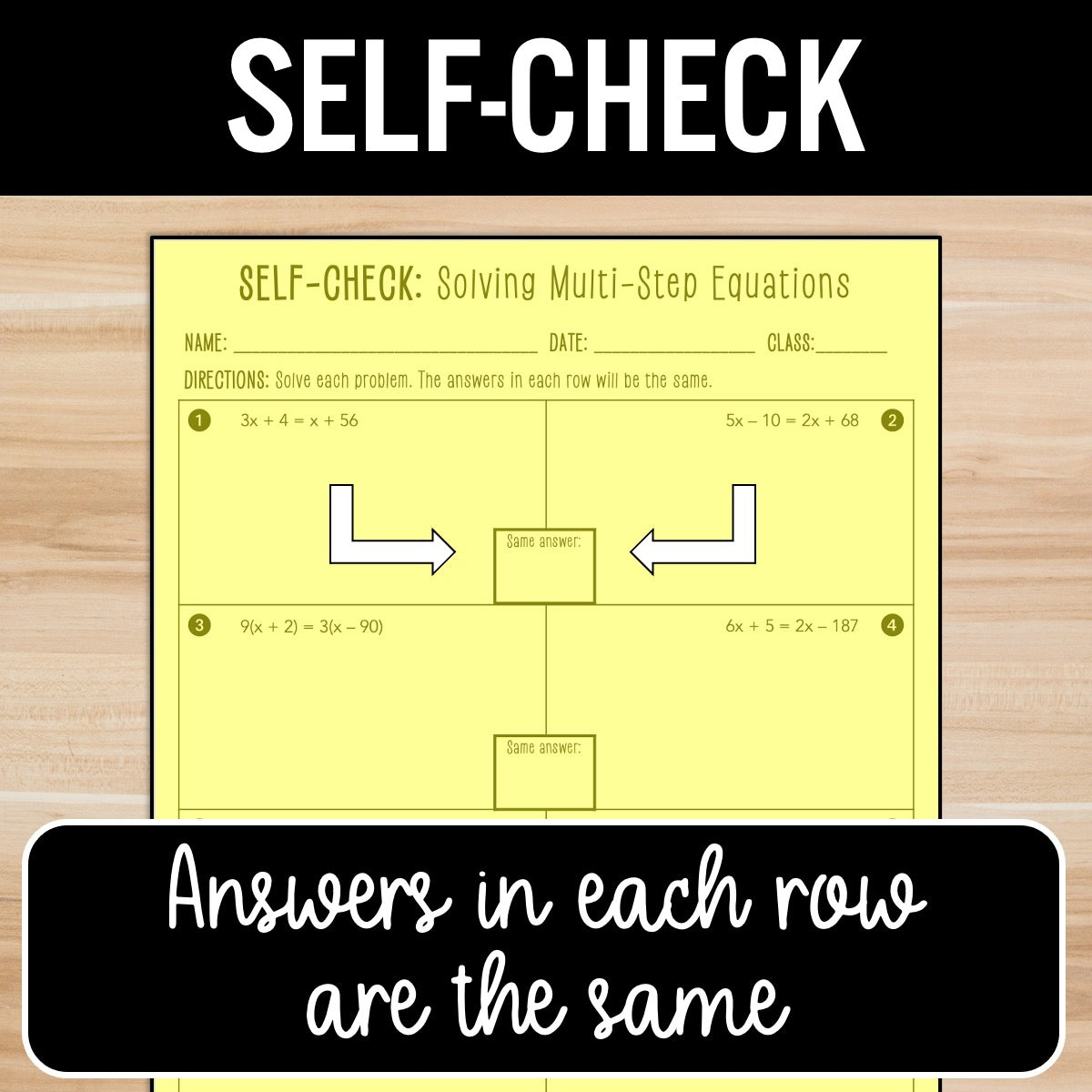 Multi-Step Equations (Variables on Both Sides) Activity – Practice Worksheets
