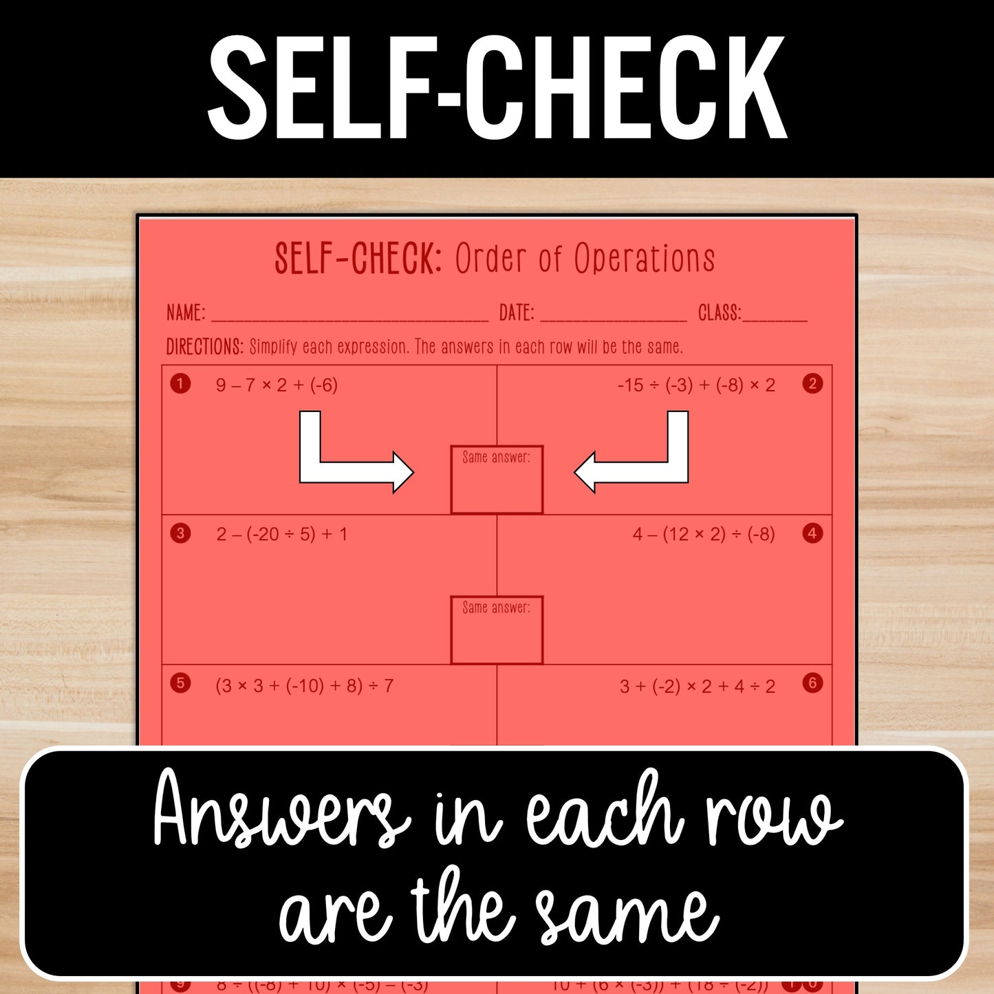 Order of Operations | Positive and Negative Integers | No Exponent | Worksheet