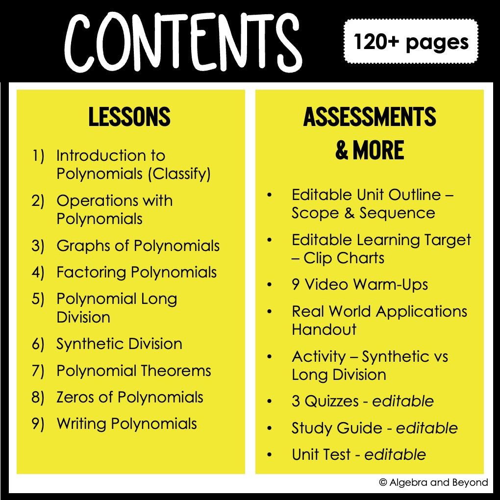 Polynomial Functions Unit Bundle | Algebra 2 | Guided Notes | Homework | Assessments