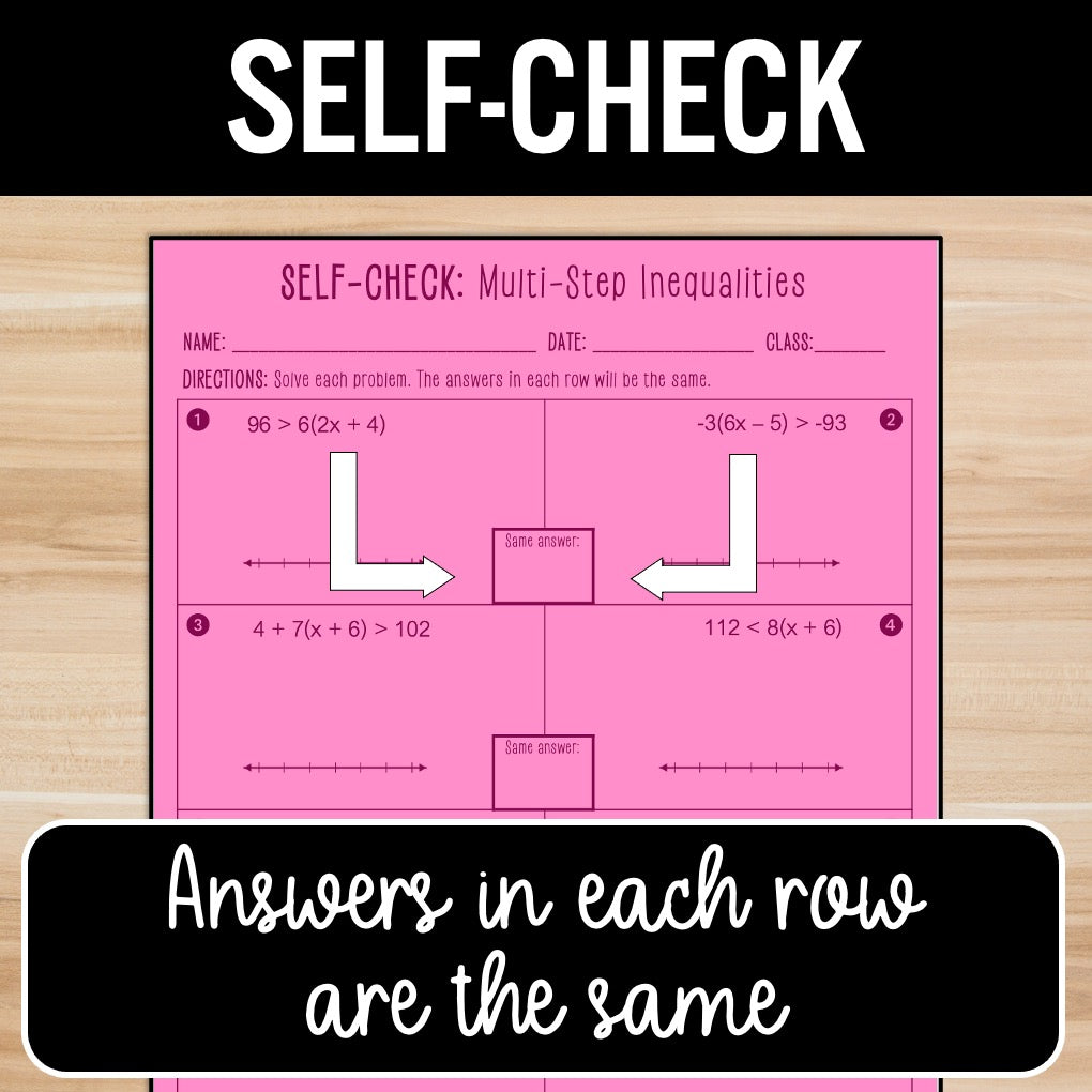 Multi-Step Inequalities Practice | Distribute | Self-Check Review Activities