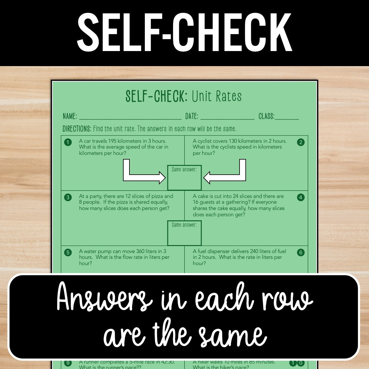 Finding Unit Rates – Math Review Activity – Partner Practice Worksheets