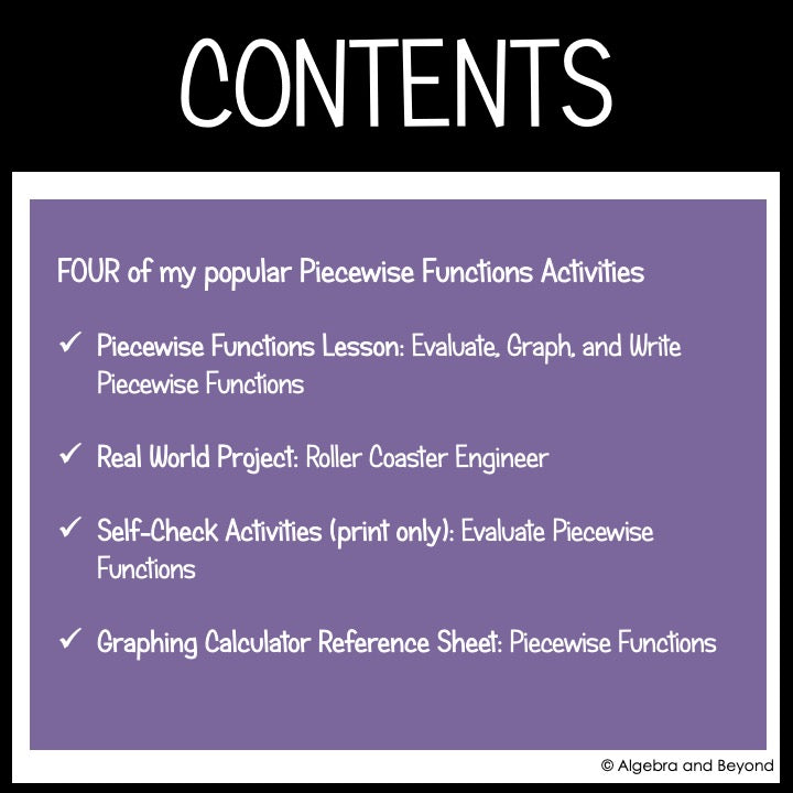 Piecewise Functions Activities Mini-Bundle | Review Worksheet Activities