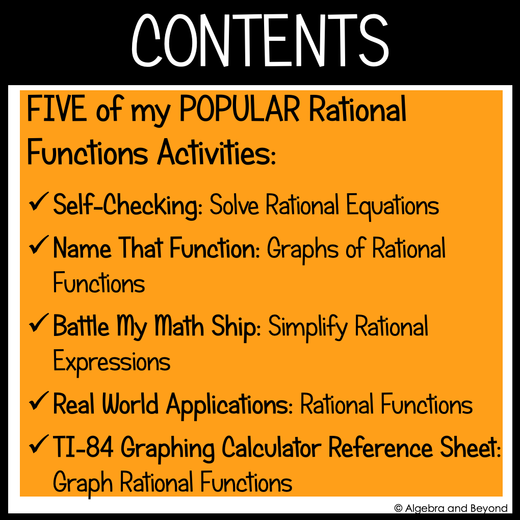 Rational Functions, Equations, and Graphs Activities | Review Worksheets
