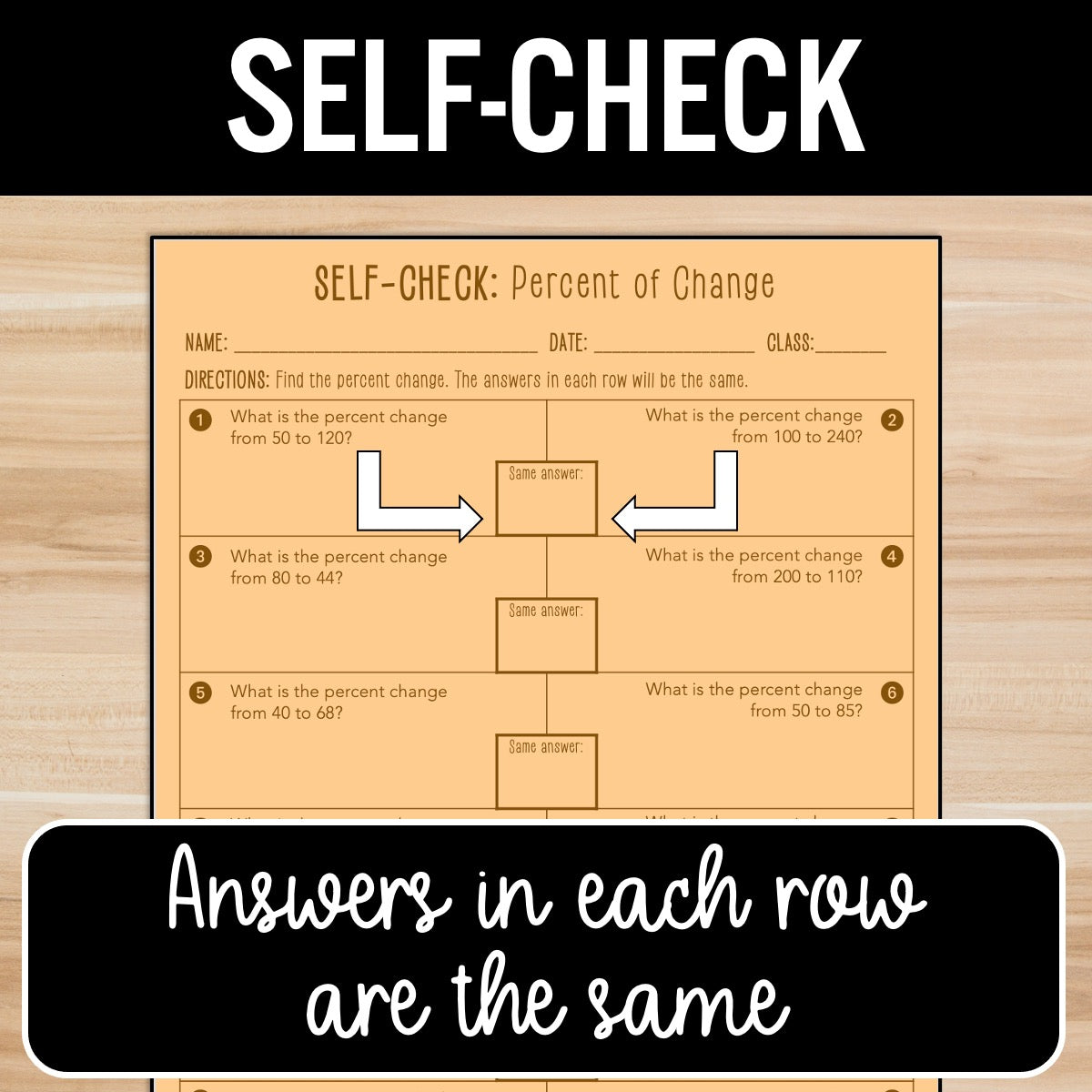 Percent of Change Review Activity – Self-Check Practice Worksheets