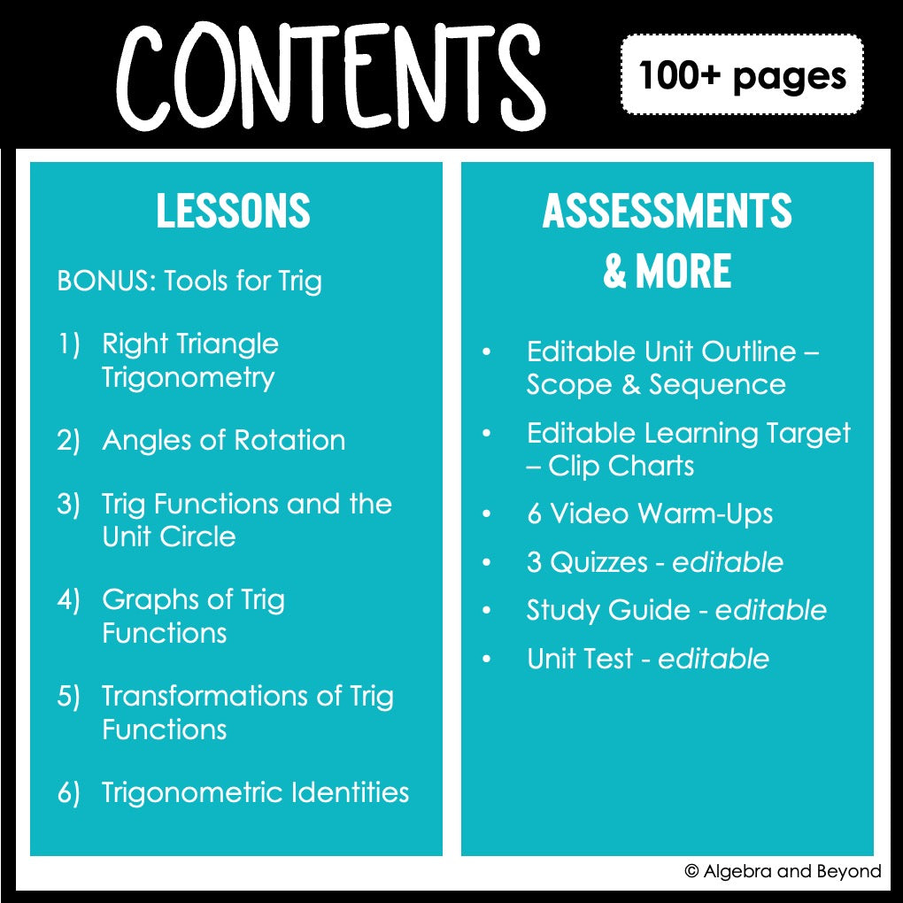 Trigonometry Unit Bundle | Algebra 2 | Notes | Homework | Assessments