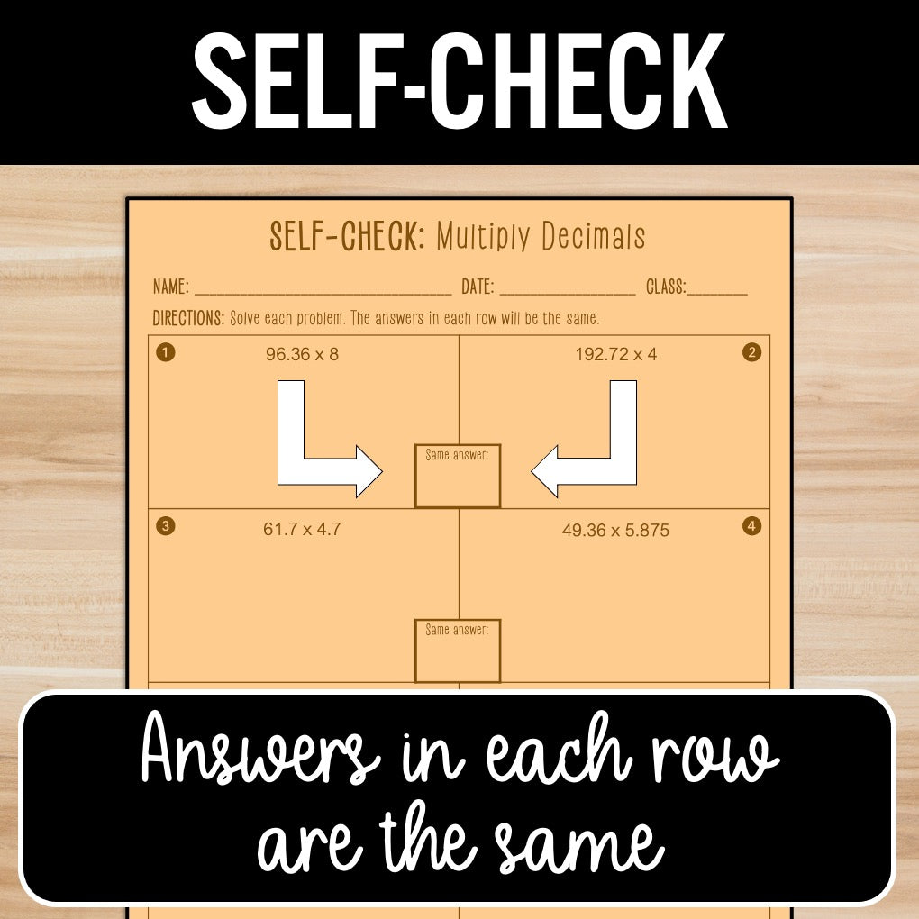 Multiply Decimals | Self-Check Activities
