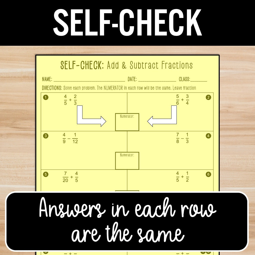 Add and Subtract Fractions | Self-Check Activities