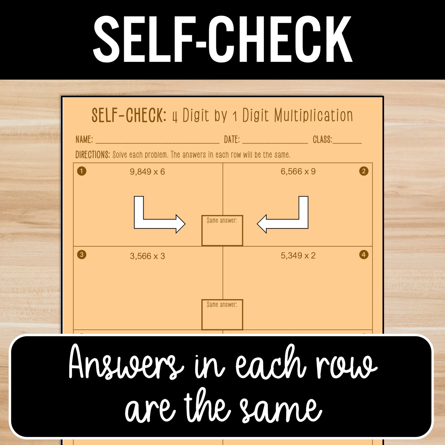 4 Digit by 1 Digit Multiplication | Self-Check Activity | Practice Worksheets