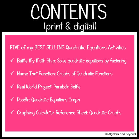 Quadratic Functions Review Activities Mini-Bundle : Graphing & Factoring