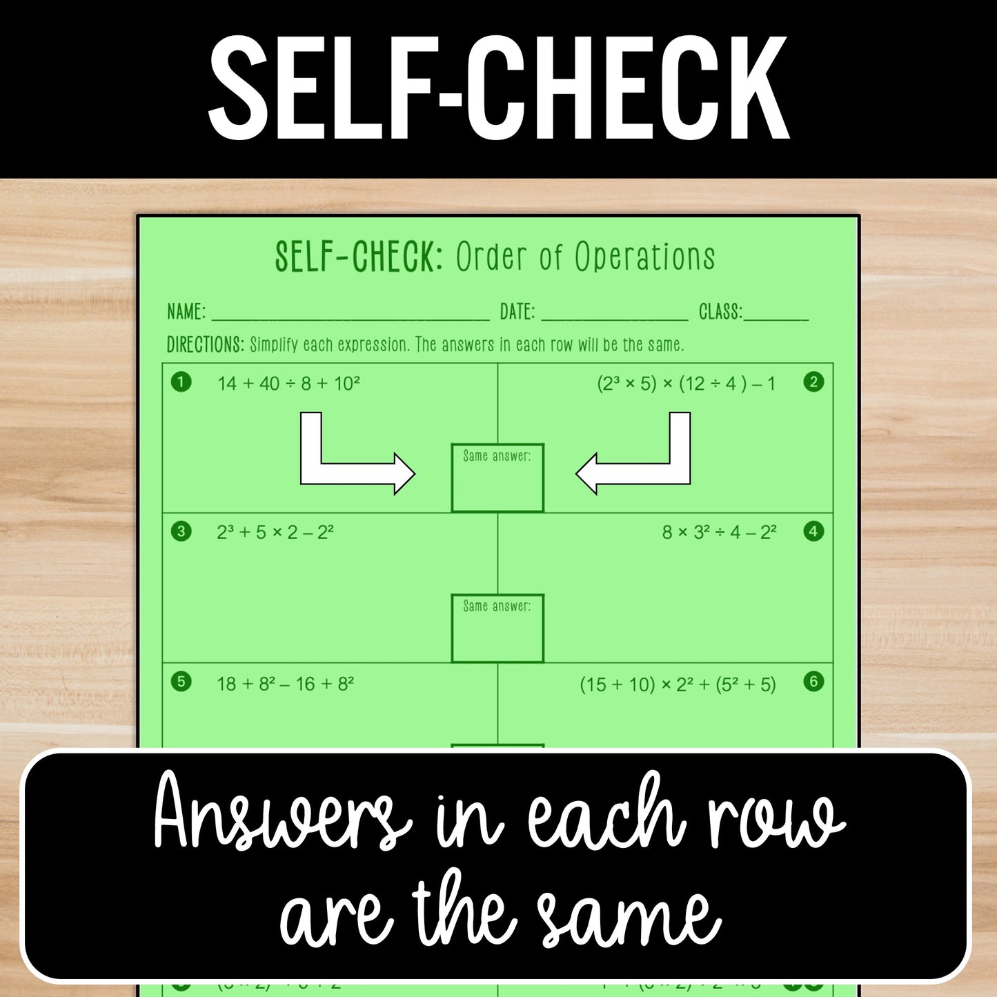 Order of Operations Worksheet | Add | Subtract | Multiply | Divide | Exponents