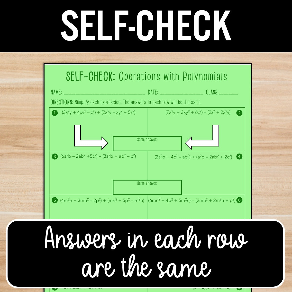 Operations with Polynomials Review Activity – Partner Practice Worksheets