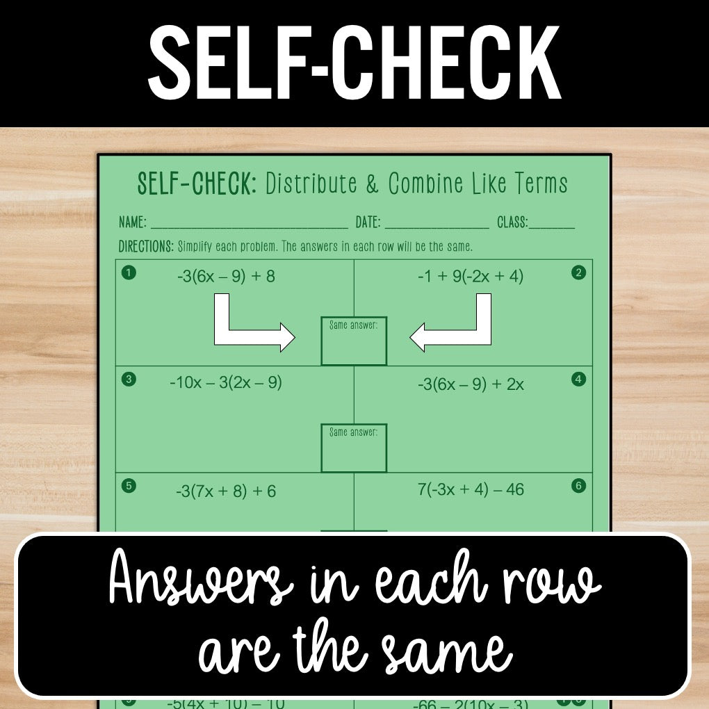 Distribute and Combine Like Terms | Practice | Self-Check Review Activities