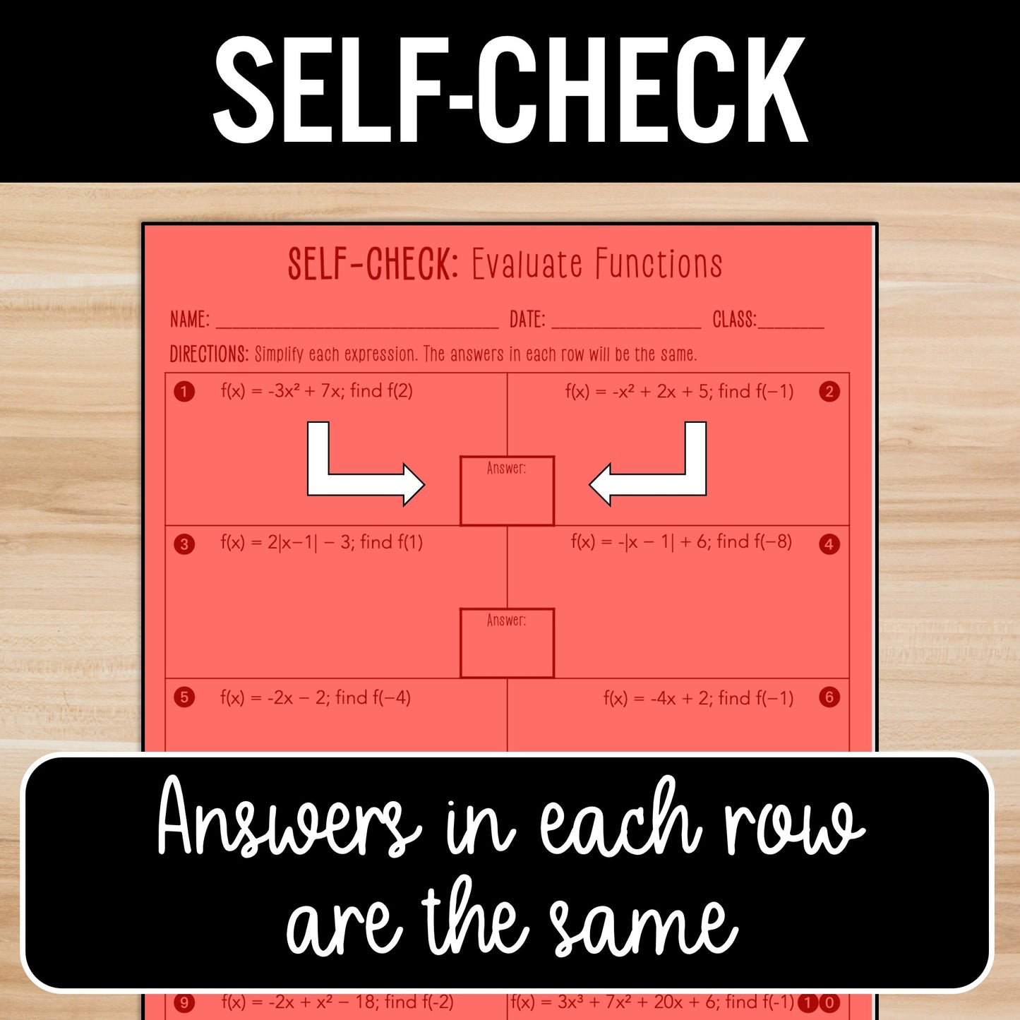 Evaluating Functions Practice Activity – Function Notation Partner Worksheets