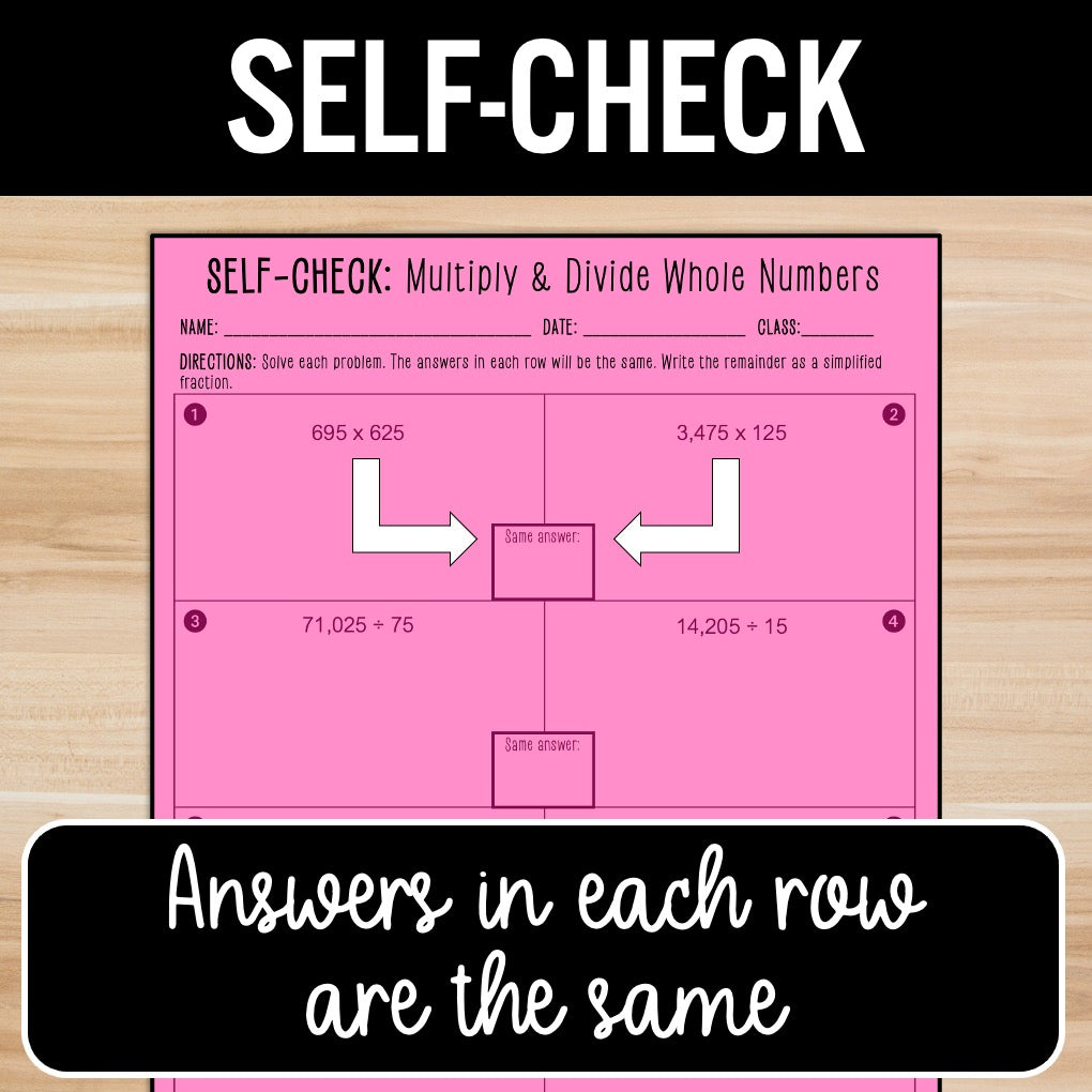 Multiply and Divide Whole Numbers | Self-Check Activities