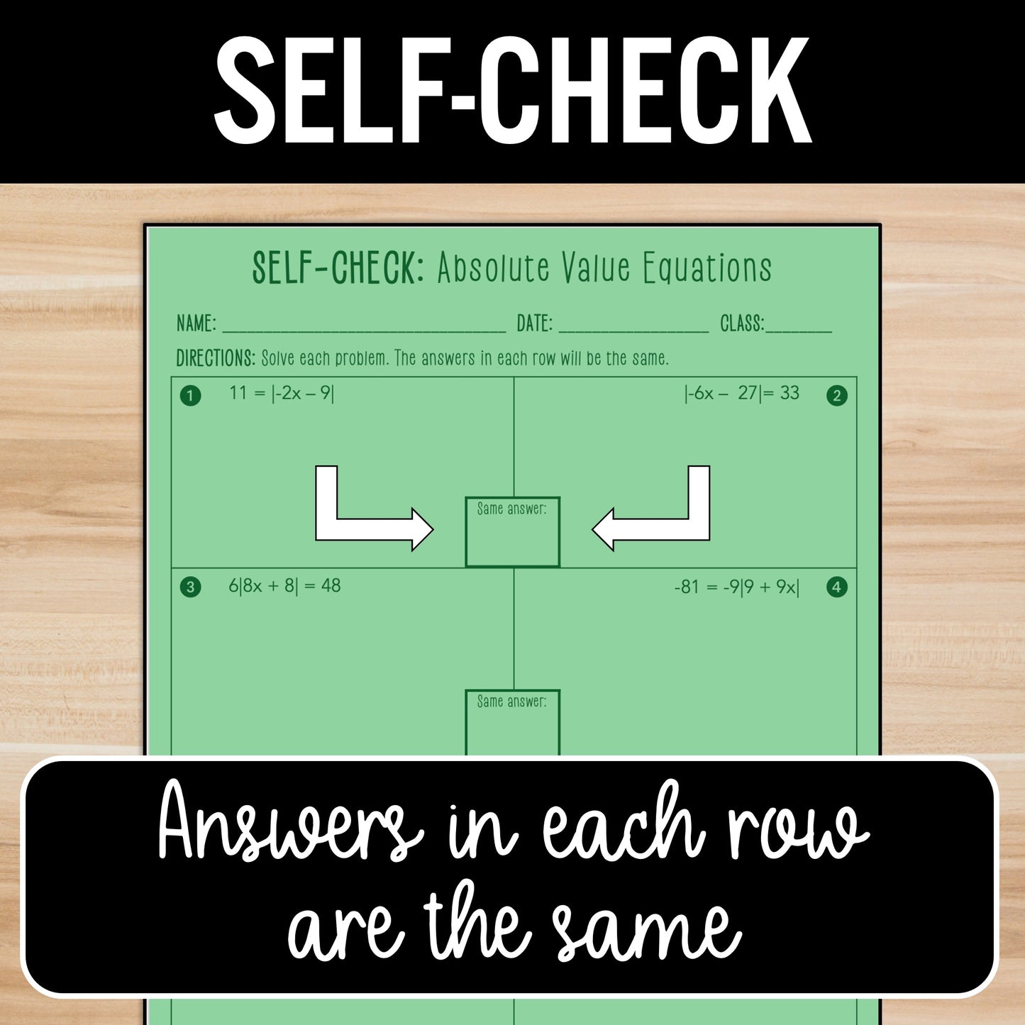 Solve Absolute Value Equations Review Practice Activity – Partner Worksheets