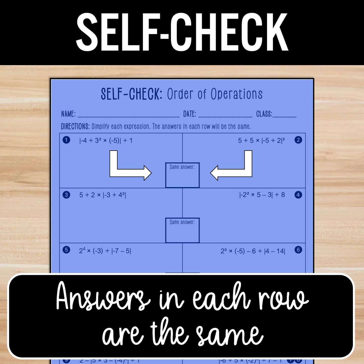 Order of Operations with Integers Worksheet | Absolute Value | Exponents
