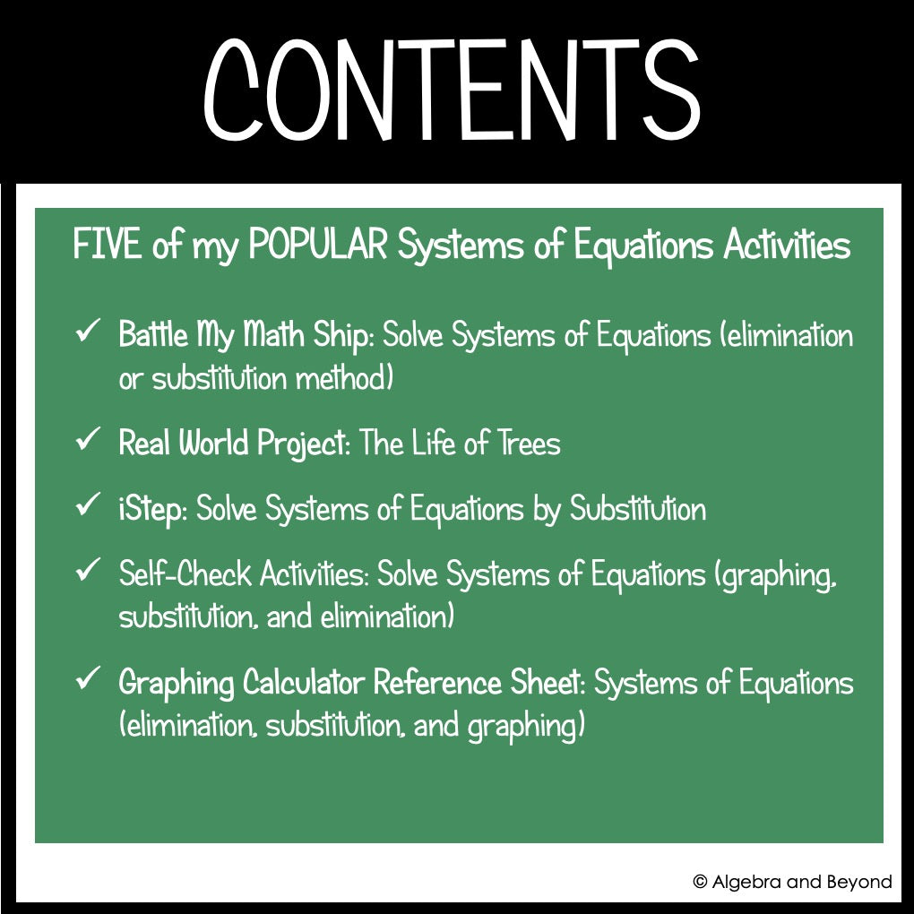 Solving Systems of Equations Review Activities Mini-Bundle | Graphing | Elimination | Substitution